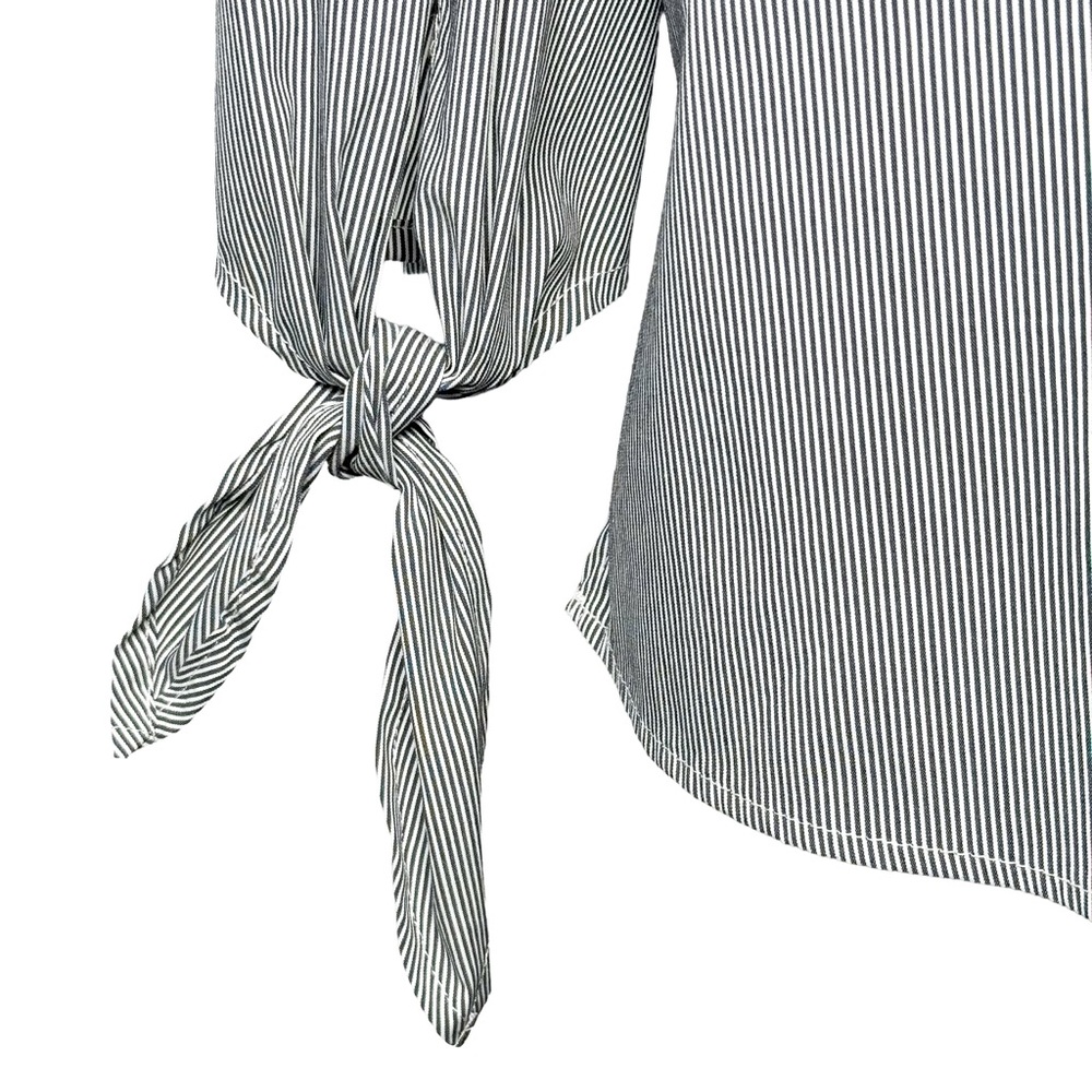Vince Camuto Women’s Pinstripe Blouse Black White Tie Sleeve L Classic Top NWT - Picture 4 of 12